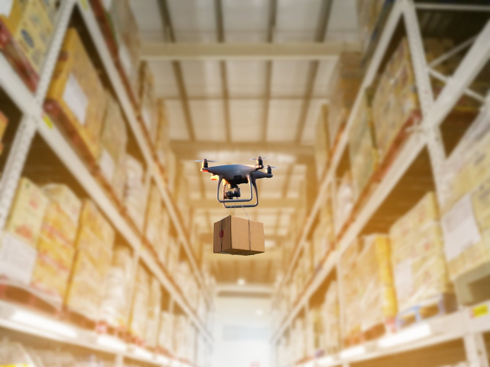 Drone scanning industrial warehouse inventory, an example of digital transformation